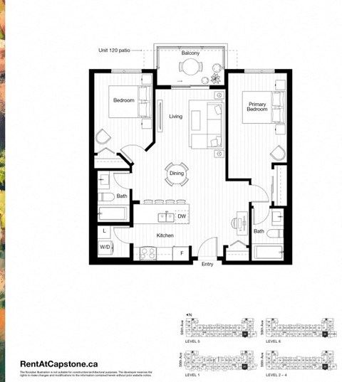 Floor plan for 2 beds, 2 baths, 901 sqft